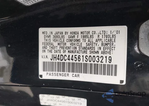 2001 Acura Integra Ls from USA, damaged, VIN JH4DC44561S003219